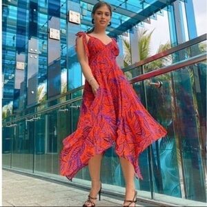 Alexis NWT handkerchief Red and Blue Floral Midi Dress Size 3X